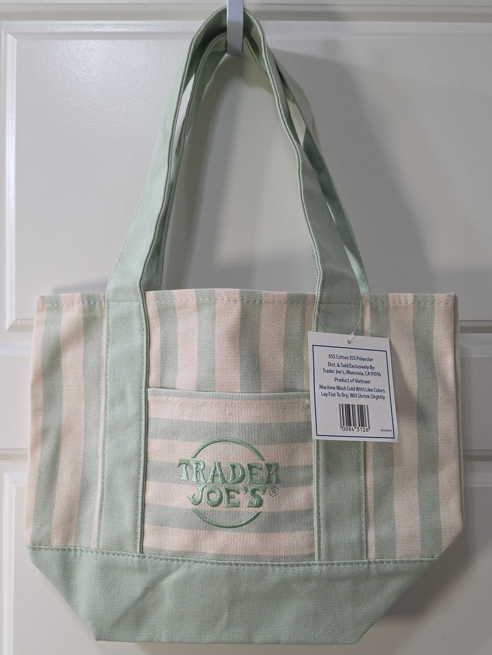 Trader Joe's Mint Green & Cream Striped Mini Canvas Tote
